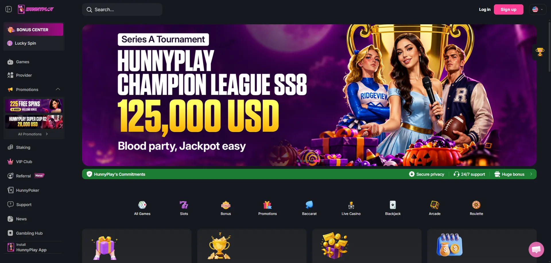 Hunnyplay Casino homepage overview — crypto gaming platform 2026