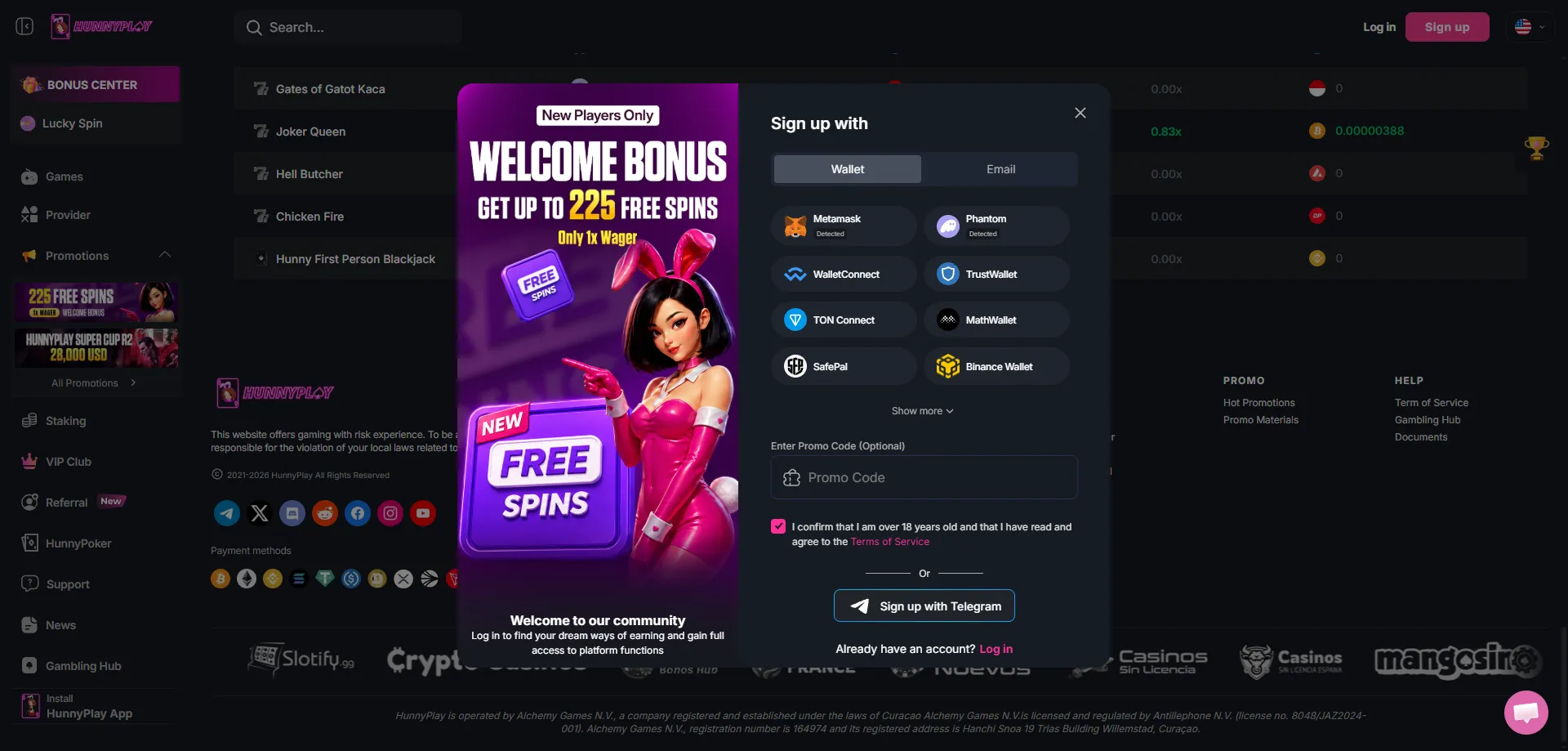 Hunnyplay Casino registration — create an account in minutes
